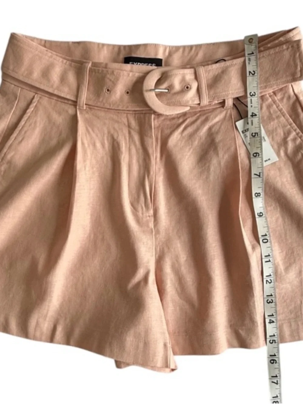 Express Blush Pink Linen Blend Shorts 6 NWT High Rise Resort Vacation Wear Chic - Picture 11 of 14